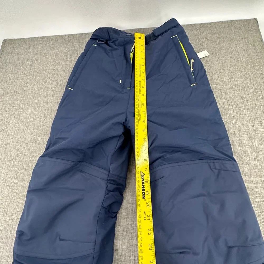 Essentials Boys Snow Pants Water‎ Resistant Navy Blue Neon Green Large (10) New